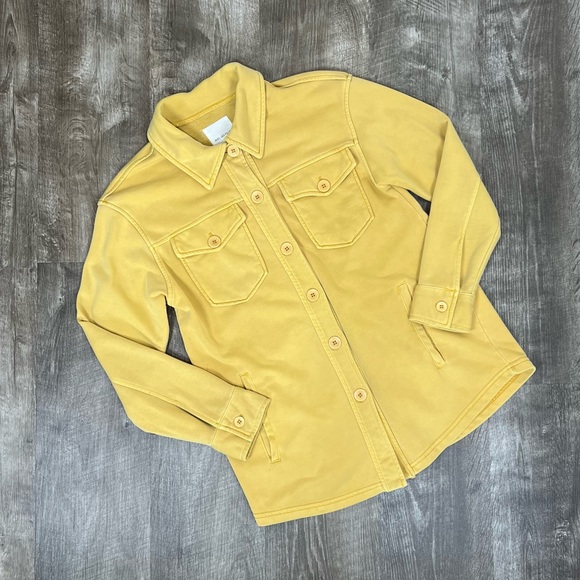 Avec Les Filles Tops - Avec Les Filles Mustard Yellow French Terry Button Down Shirt Jacket Shacket